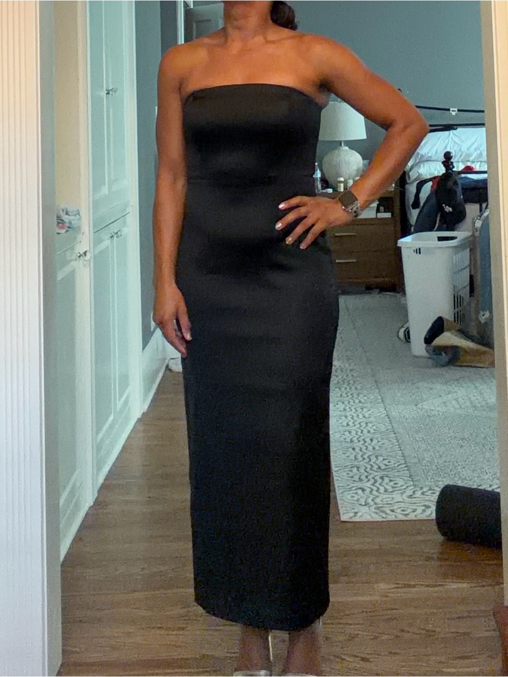 Abercrombie & Fitch Black Strapless Midi Dress
